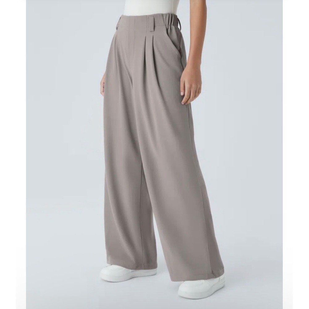 Halara Flex™ High Waisted Pocket Wide Leg Waffle Work Pant Mink Ash Gray Lg Tall